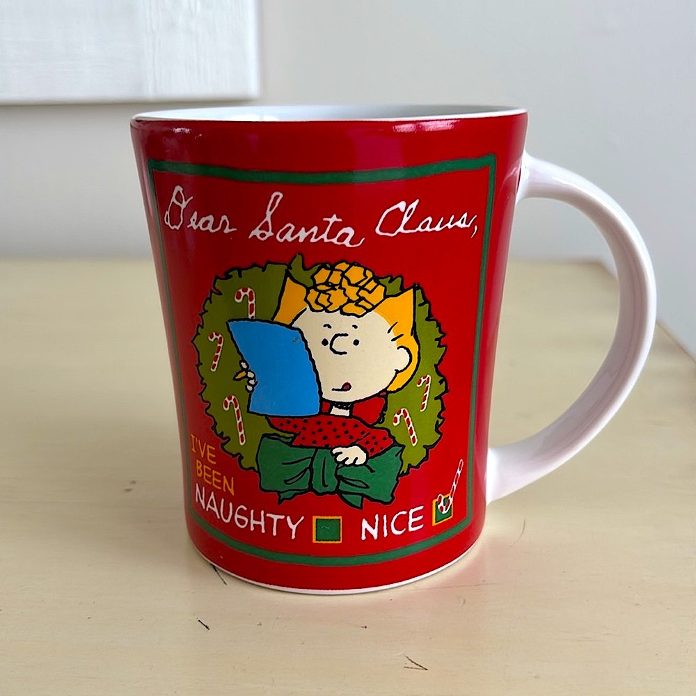 Peanuts Charlie Brown Coffee Mug Cup Sally Dear Santa Claus Christmas XMAS Red